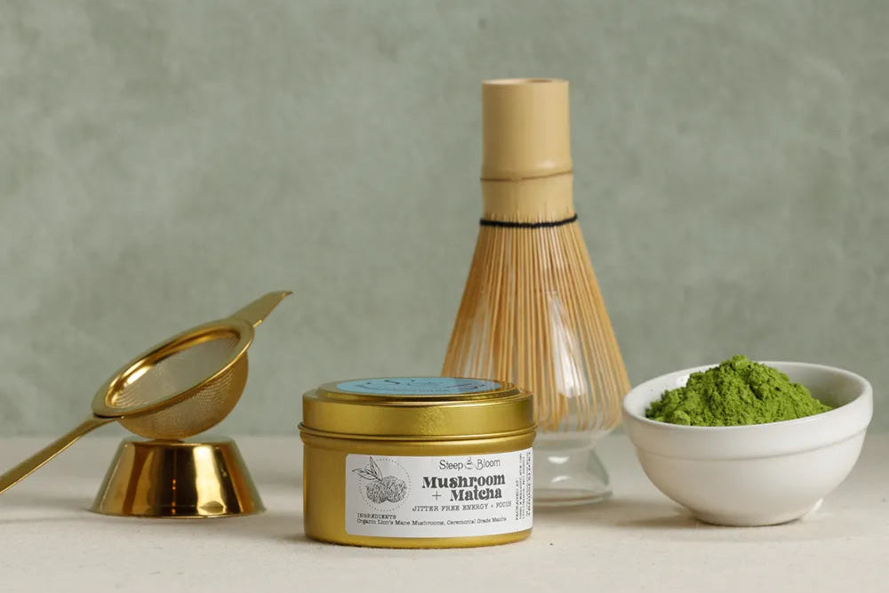 Mushroom matcha tin with accessories